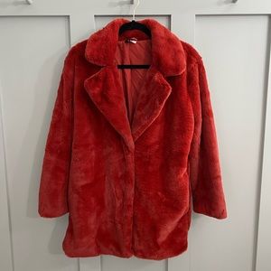H&M faux fur coat deep red